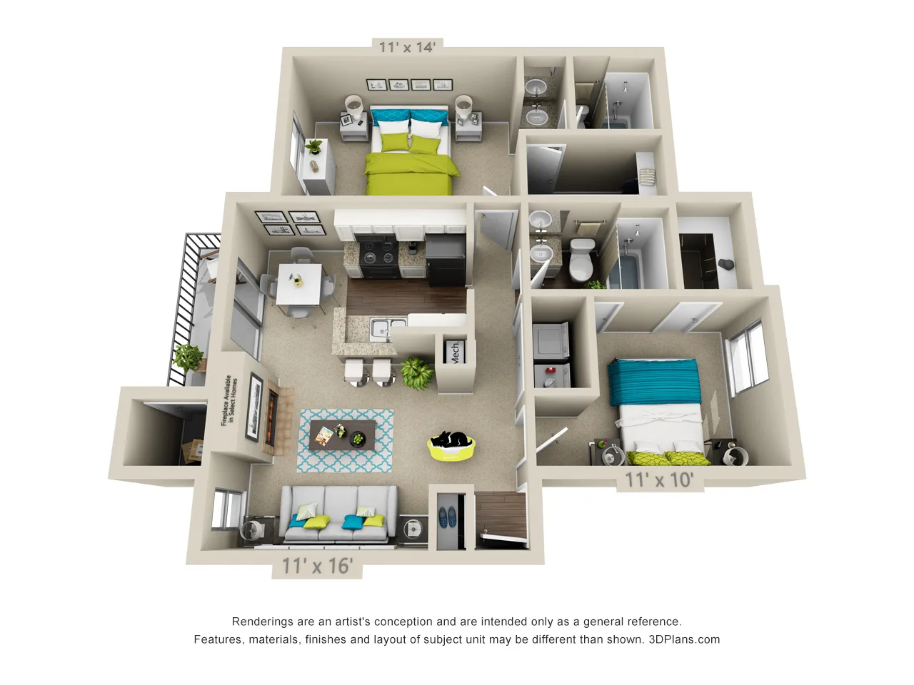 The Longhorn 3D Floor plan rendering