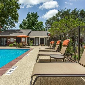 Sun chairs by pool